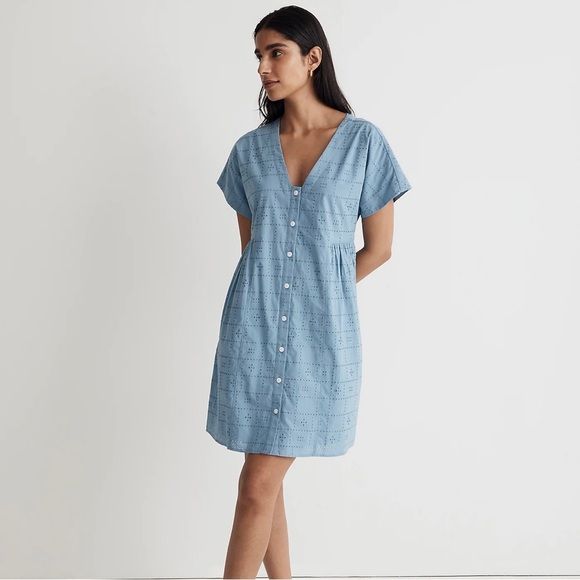 Madewell Button-Front V-Neck Mini Dress - XS - Picture 2 of 7